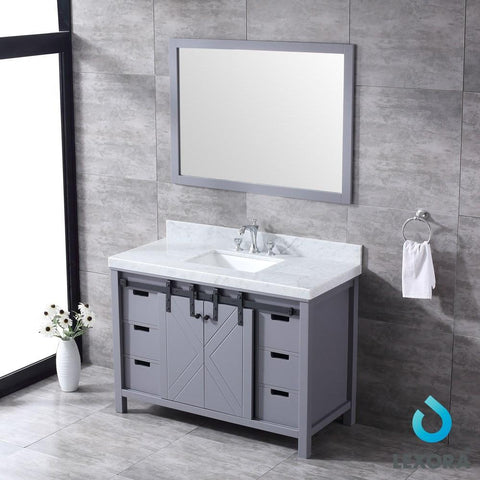 Image of Marsyas 48" Dark Grey Single Vanity | White Carrara Marble Top | White Square Sink and 44" Mirror