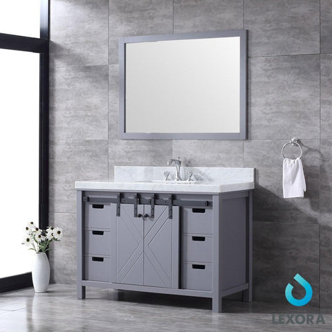 Image of Marsyas 48" Dark Grey Single Vanity | White Carrara Marble Top | White Square Sink and 44" Mirror