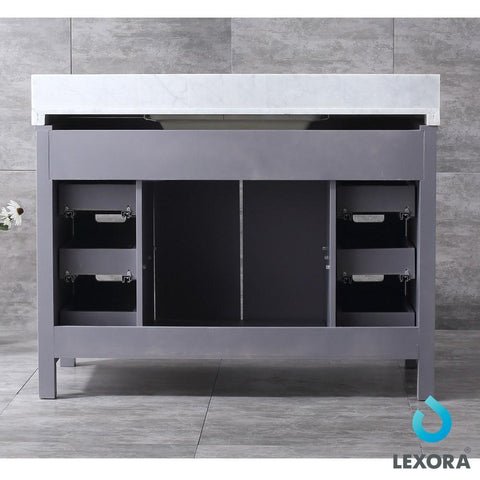 Image of Marsyas 48" Dark Grey Single Vanity | White Carrara Marble Top | White Square Sink and 44" Mirror