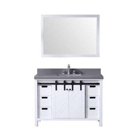 Image of Marsyas 48" White Single Vanity | Grey Quartz Top | White Square Sink and 44" Mirror