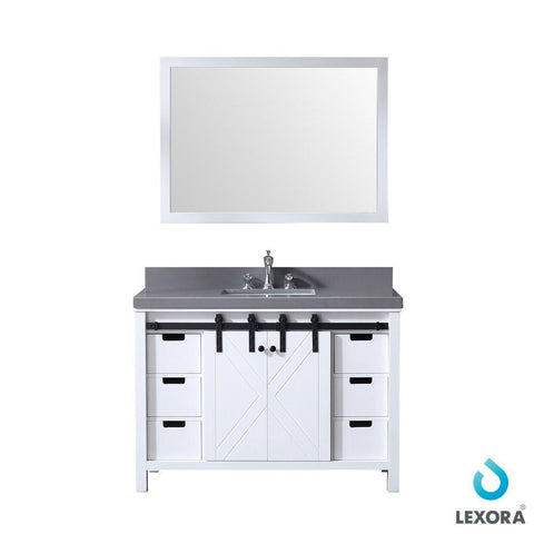 Image of Marsyas 48" White Single Vanity | Grey Quartz Top | White Square Sink and 44" Mirror