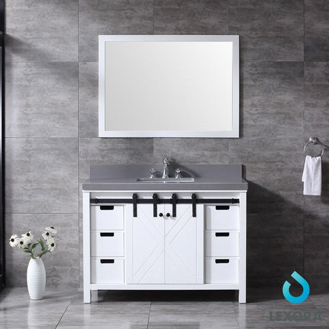 Image of Marsyas 48" White Single Vanity | Grey Quartz Top | White Square Sink and 44" Mirror