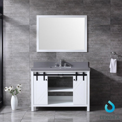 Image of Marsyas 48" White Single Vanity | Grey Quartz Top | White Square Sink and 44" Mirror