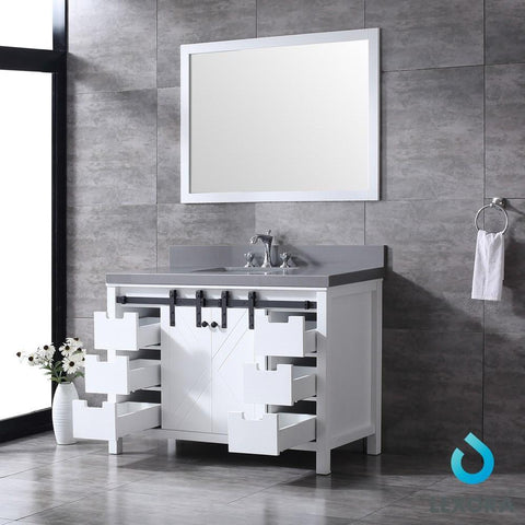 Image of Marsyas 48" White Single Vanity | Grey Quartz Top | White Square Sink and 44" Mirror