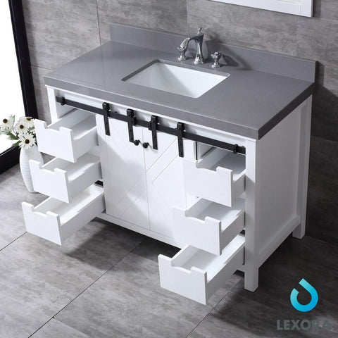 Image of Marsyas 48" White Single Vanity | Grey Quartz Top | White Square Sink and 44" Mirror