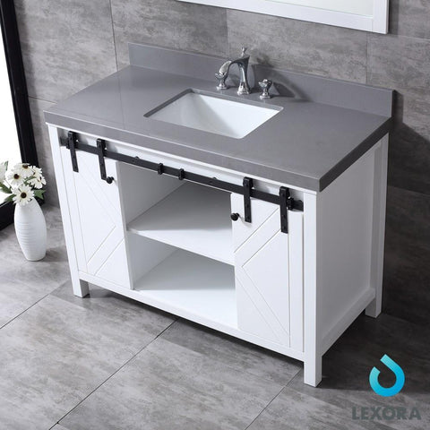 Image of Marsyas 48" White Single Vanity | Grey Quartz Top | White Square Sink and 44" Mirror