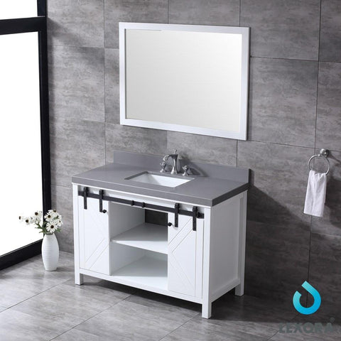 Image of Marsyas 48" White Single Vanity | Grey Quartz Top | White Square Sink and 44" Mirror