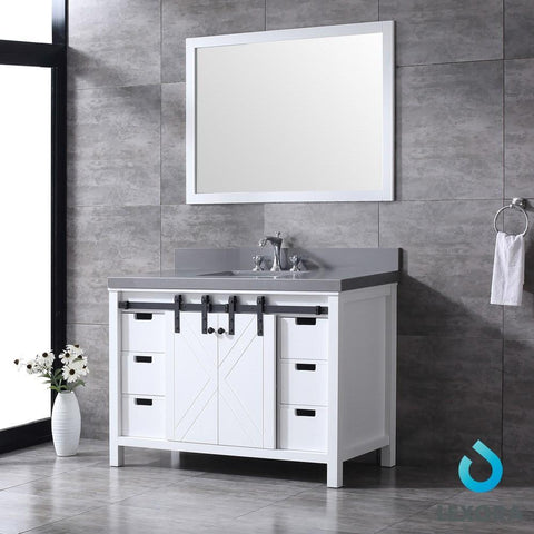 Image of Marsyas 48" White Single Vanity | Grey Quartz Top | White Square Sink and 44" Mirror