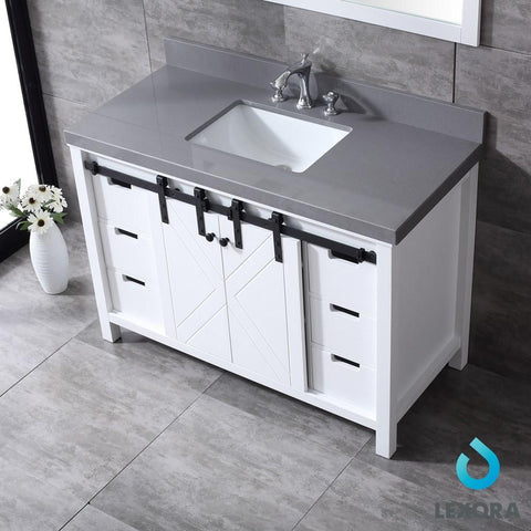 Image of Marsyas 48" White Single Vanity | Grey Quartz Top | White Square Sink and 44" Mirror