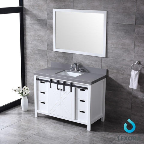Image of Marsyas 48" White Single Vanity | Grey Quartz Top | White Square Sink and 44" Mirror