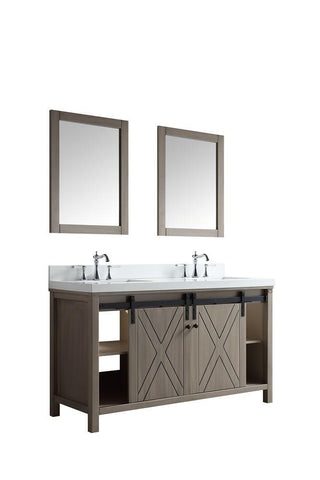 Image of Marsyas 60" Ash Grey Double Vanity | White Quartz Top | White Square Sinks and 24" Mirrors