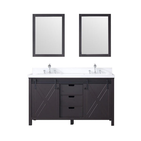 Image of Marsyas 60" Brown Double Vanity | White Quartz Top | White Square Sinks and 24" Mirrors