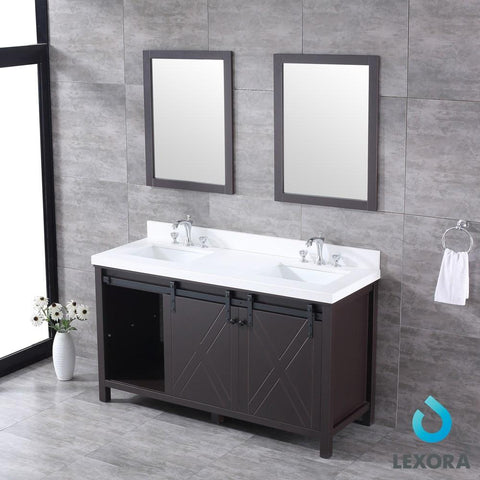 Image of Marsyas 60" Brown Double Vanity | White Quartz Top | White Square Sinks and 24" Mirrors