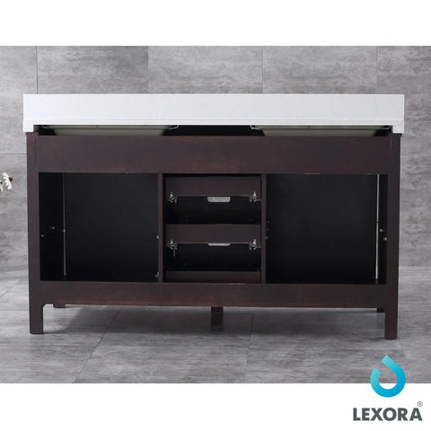 Image of Marsyas 60" Brown Double Vanity | White Quartz Top | White Square Sinks and 24" Mirrors