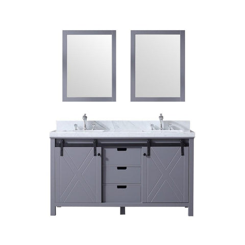 Image of Marsyas 60" Dark Grey Double Vanity | White Carrara Marble Top | White Square Sinks and 24" Mirrors