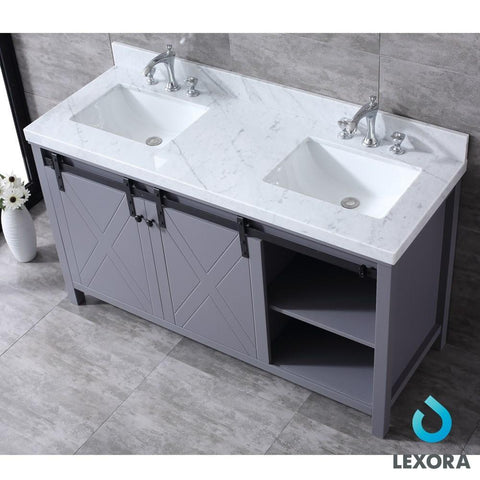 Image of Marsyas 60" Dark Grey Double Vanity | White Carrara Marble Top | White Square Sinks and 24" Mirrors