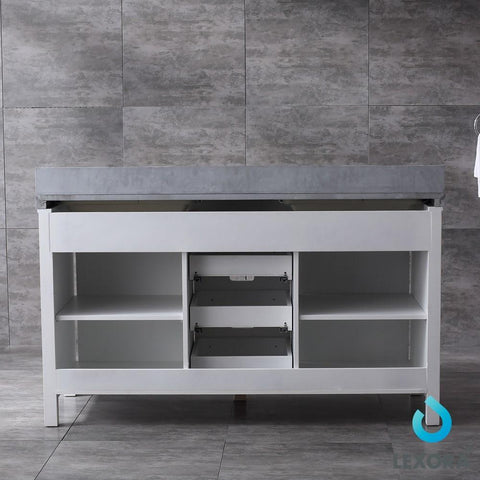 Image of Marsyas 60" White Double Vanity | Grey Quartz Top | White Square Sinks and 24" Mirrors