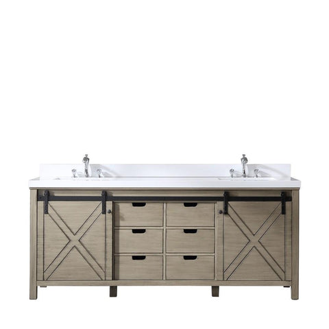Image of Marsyas 80" Ash Grey Double Vanity | White Quartz Top | White Square Sinks and no Mirror