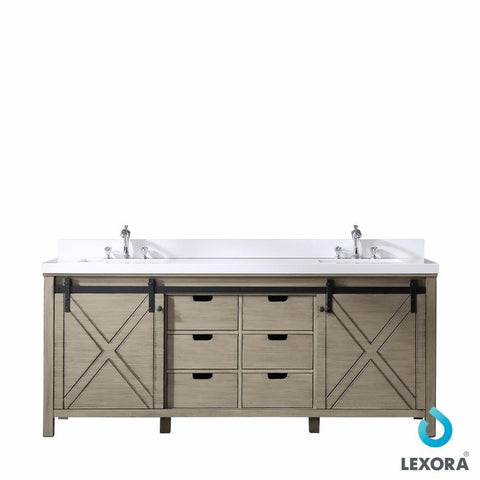 Image of Marsyas 80" Ash Grey Double Vanity | White Quartz Top | White Square Sinks and no Mirror