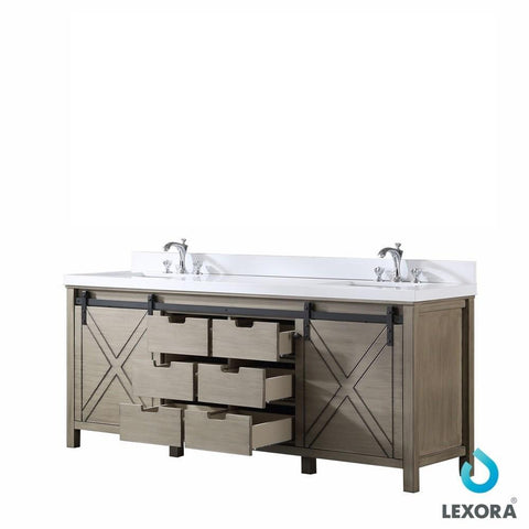 Image of Marsyas 80" Ash Grey Double Vanity | White Quartz Top | White Square Sinks and no Mirror