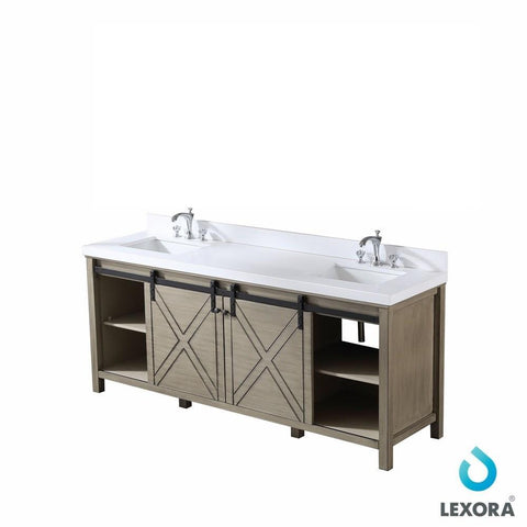 Image of Marsyas 80" Ash Grey Double Vanity | White Quartz Top | White Square Sinks and no Mirror