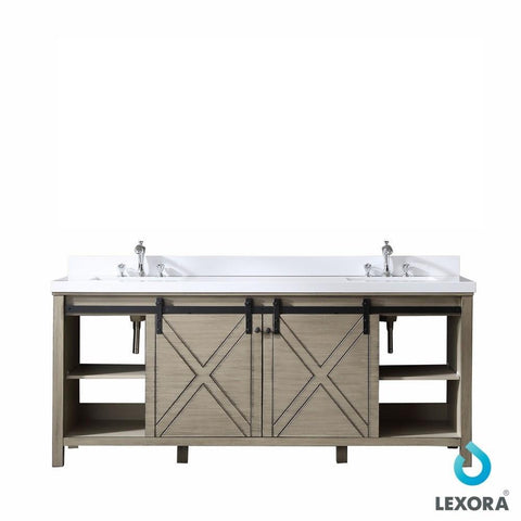 Image of Marsyas 80" Ash Grey Double Vanity | White Quartz Top | White Square Sinks and no Mirror