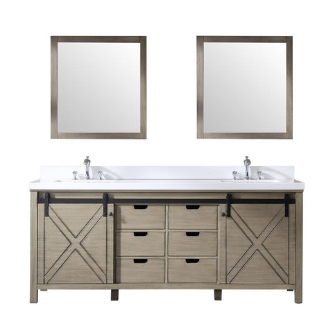 Image of Marsyas 80" Ash Grey Double Vanity Ash Grey | White Quartz Top | White Square Sinks and 30" Mirrors