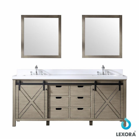 Image of Marsyas 80" Ash Grey Double Vanity Ash Grey | White Quartz Top | White Square Sinks and 30" Mirrors
