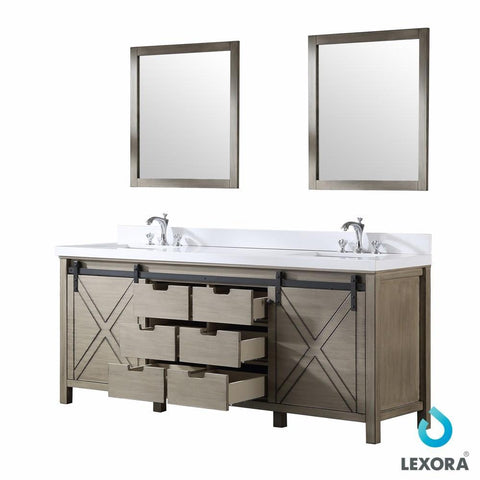 Image of Marsyas 80" Ash Grey Double Vanity Ash Grey | White Quartz Top | White Square Sinks and 30" Mirrors