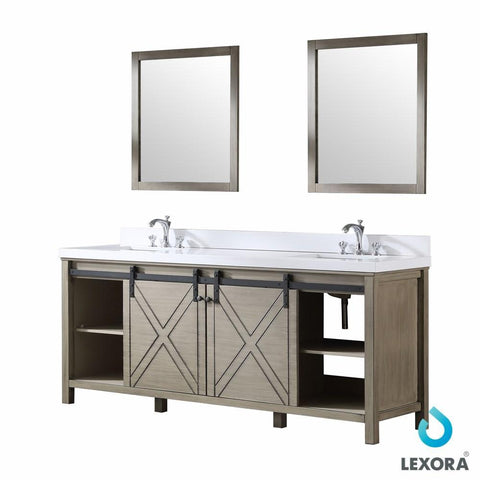 Image of Marsyas 80" Ash Grey Double Vanity Ash Grey | White Quartz Top | White Square Sinks and 30" Mirrors