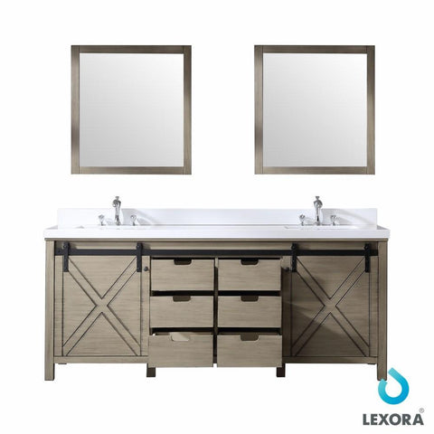 Image of Marsyas 80" Ash Grey Double Vanity Ash Grey | White Quartz Top | White Square Sinks and 30" Mirrors