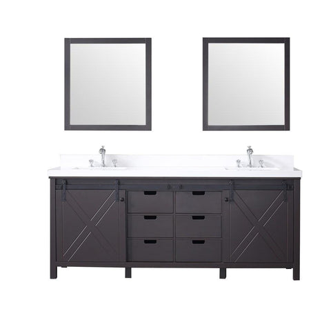 Image of Marsyas 80" Brown Double Vanity | White Quartz Top | White Square Sinks and 30" Mirrors