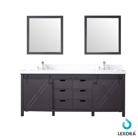 Image of Marsyas 80" Brown Double Vanity | White Quartz Top | White Square Sinks and 30" Mirrors