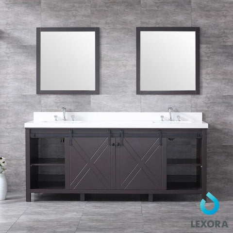 Image of Marsyas 80" Brown Double Vanity | White Quartz Top | White Square Sinks and 30" Mirrors