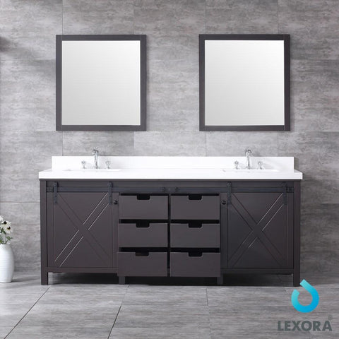 Image of Marsyas 80" Brown Double Vanity | White Quartz Top | White Square Sinks and 30" Mirrors
