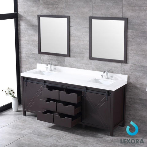 Image of Marsyas 80" Brown Double Vanity | White Quartz Top | White Square Sinks and 30" Mirrors
