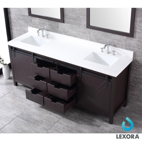 Image of Marsyas 80" Brown Double Vanity | White Quartz Top | White Square Sinks and 30" Mirrors