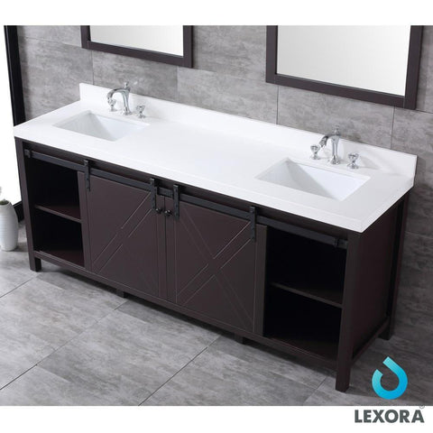 Image of Marsyas 80" Brown Double Vanity | White Quartz Top | White Square Sinks and 30" Mirrors