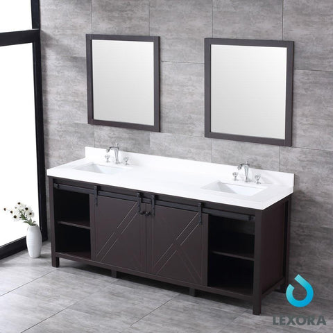 Image of Marsyas 80" Brown Double Vanity | White Quartz Top | White Square Sinks and 30" Mirrors