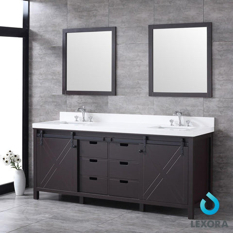 Image of Marsyas 80" Brown Double Vanity | White Quartz Top | White Square Sinks and 30" Mirrors