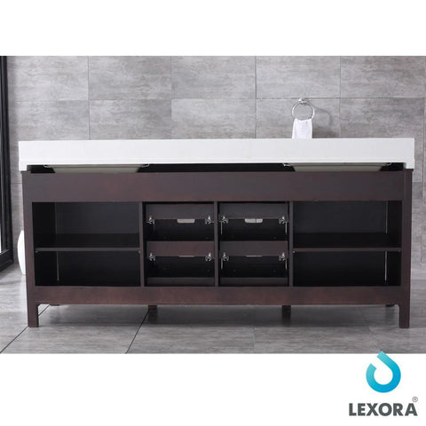 Image of Marsyas 80" Brown Double Vanity | White Quartz Top | White Square Sinks and 30" Mirrors