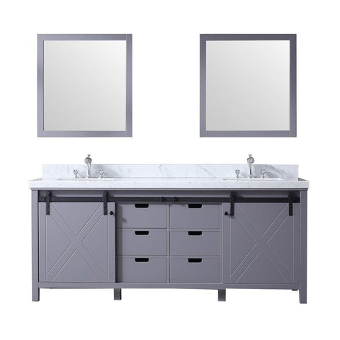 Image of Marsyas 80" Dark Grey Double Vanity | White Carrara Marble Top | White Square Sinks and 30" Mirrors