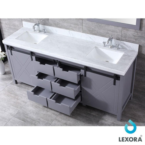 Image of Marsyas 80" Dark Grey Double Vanity | White Carrara Marble Top | White Square Sinks and 30" Mirrors