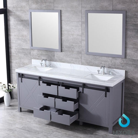 Image of Marsyas 80" Dark Grey Double Vanity | White Carrara Marble Top | White Square Sinks and 30" Mirrors