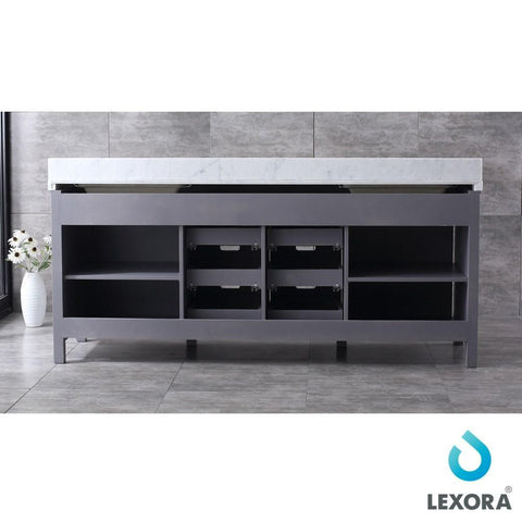 Image of Marsyas 80" Dark Grey Double Vanity | White Carrara Marble Top | White Square Sinks and 30" Mirrors