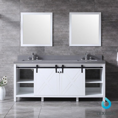 Image of Marsyas 80" White Double Vanity | Grey Quartz Top | White Square Sinks and 30" Mirrors