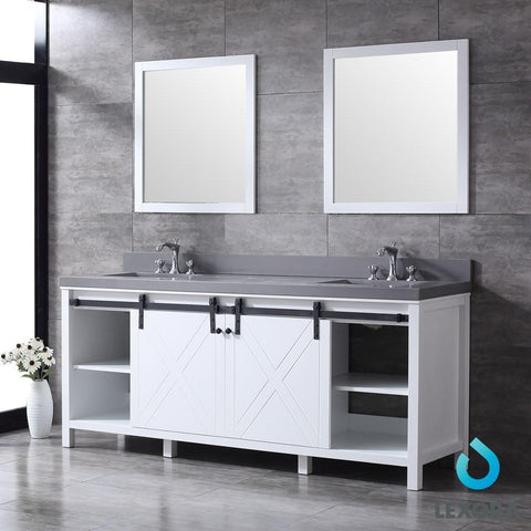 Image of Marsyas 80" White Double Vanity | Grey Quartz Top | White Square Sinks and 30" Mirrors