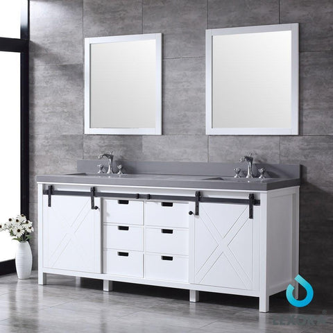 Image of Marsyas 80" White Double Vanity | Grey Quartz Top | White Square Sinks and 30" Mirrors