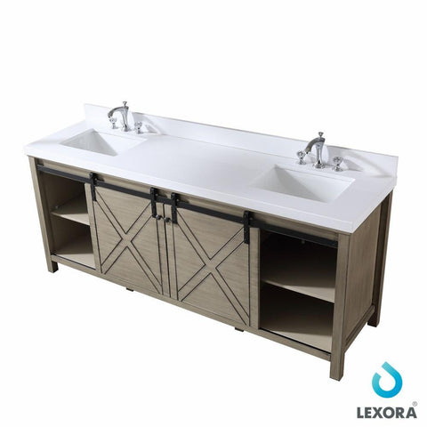 Image of Marsyas 84" Ash Grey Double Vanity | White Quartz Top | White Square Sinks and no Mirror