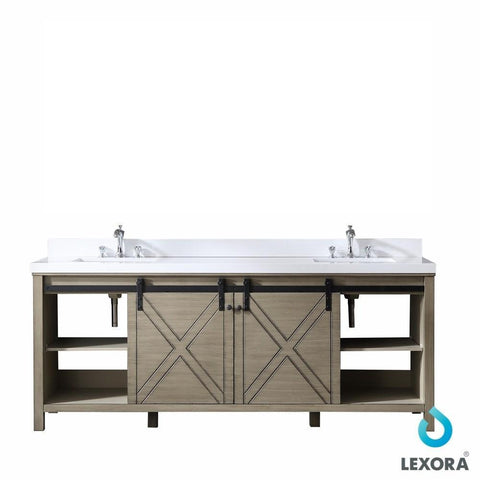 Image of Marsyas 84" Ash Grey Double Vanity | White Quartz Top | White Square Sinks and no Mirror